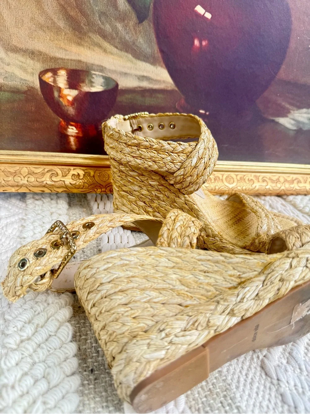Dolce Vita Aldona Leather Raffia Wedge Sandals Natural Women’s Size 8 🤎✨